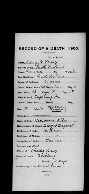 Mary Peary Death Record