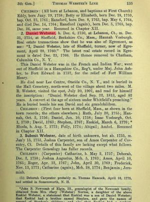 Daniel Webster-Hannah Vosburgh entry in History and genealogy of the Gov. John Webster