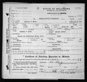 Birth Certificate - Sidney Walton Gale, Jr.