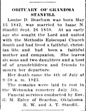 Obituary of Louise D. (Beacham) Stanfill