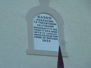 Plaque above Capel Saron, Pentre Saron near Denbigh