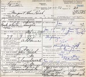 Margaret Ann Rush death certificate