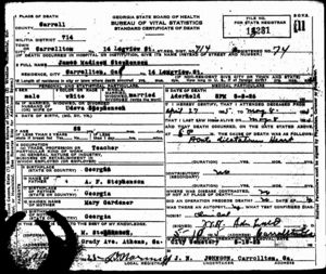 James Madison Stephenson Sr. Death Certificate