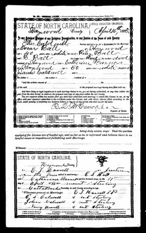 Catherine Barnes Marriage Record to Oscar Ball
