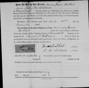  James Culbert & Sarah Jane Patterson Marriage License