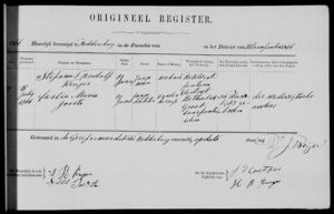 Stephanus Rudolph Kruger and Cecilia Maria Jooste marriage record. July 16, 1866