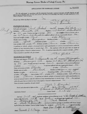 Paul Gerhart and Merle I Shoemaker marriage certificate