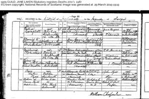 Jane Laken Guild's Death Certificate