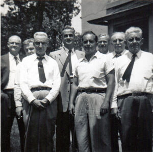Ralph II (3rd from left), on occasion of wife Elizabeth Holliday's funeral.  From L to R: Joseph H. Sr., Cy, Ralph II, Joseph H. Jr., unknown, Ralph III, unknown, unknown.  Unknowns likely Hollidays.