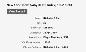 Nicholas Giel Death Record