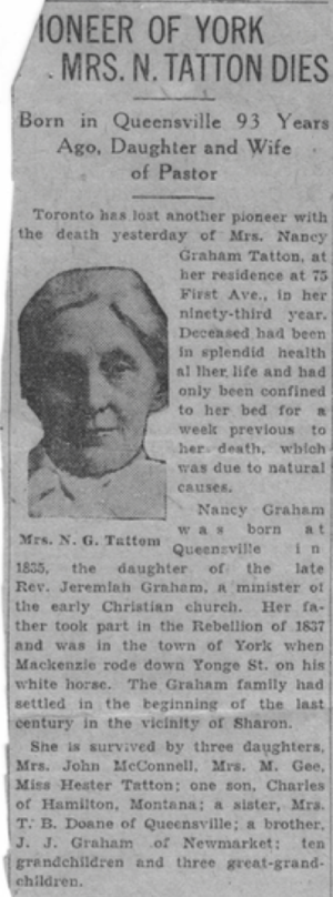 Death announcement of Nancy Graham Tatton