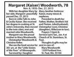 Margaret M. Kaiser Woodworth Obituary