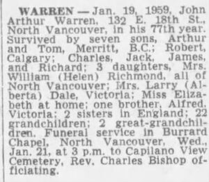 Death of John Arthur Warren