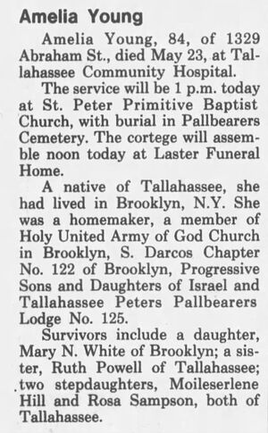 Amelia Barnes Young Obituary Tallahassee Democrat 1986 FL USA