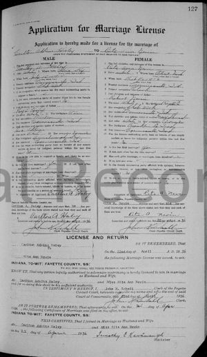 Carlton Haley & Rita Nevin Marriage Certificate 1936