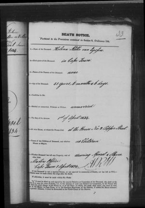 Death Notice Helena Aletta van Eyssen : 1834-04-01