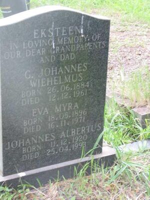 Headstone - Gerhardus Johannes Wilhelmus Eksteen  & Eva (Myra) Eksteen  & Johannes Albertus Eksteen