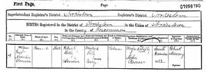 Birth Record : Bernard Kelly (1883 - 1904)