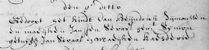 Baptism Sijmon Heijndrikssen, 9 April 1690 Gapinge