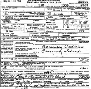 Ida Franklin death certificate