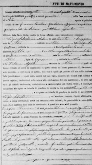 Sebastiano Tripi III and Marina Mancuso, Marriage Records 1877