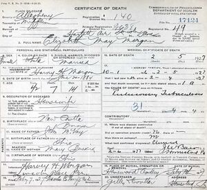 Elizabeth May McVay Morgan death certificate
