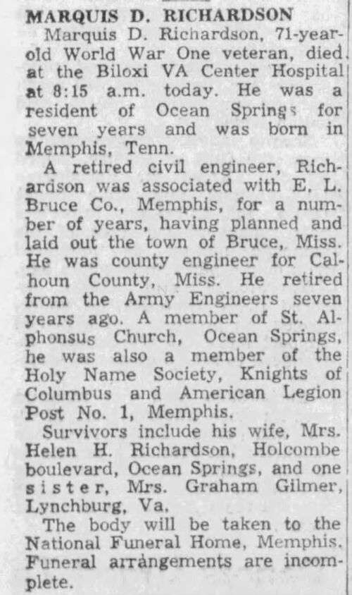 1960. Marquis D. Richardson, obituary