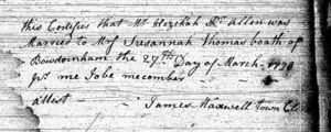 Hezekiah P. Allen & Susannah Thomas Marriage Record.
