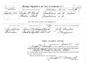 Marriages Registered in Cumberland, Rhode Island: Rufus Keach and Amelia Shell