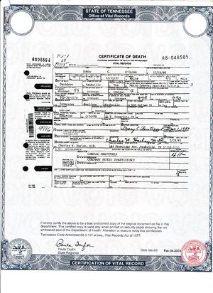 Death Certificate for Bobby Gene O;Guinn