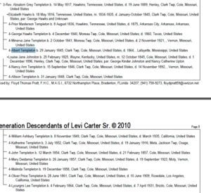 Absalom G. Templeton Family - Progenitor Papers Volume 7 Levi Carter Sr. & Descendants (c) 1992 Revised 2010