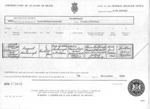 Margaret Marlborough's Death Certificate