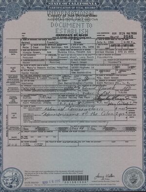 Bethel Franklin Death Certificate