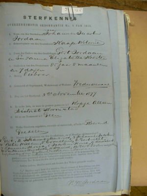 Death notice of Johannes Jacobus Jordaan contributed by Nantes Kruger