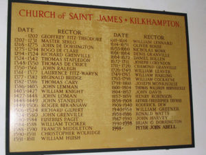 Oliver Rowse on list of rectors in Kilkhampton Church, Cornwall.