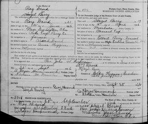 Hazel Berry to Roy David's Marriage License.