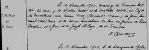 Marriage Record - 13 Nov 1702 - Francois Millet & Marie Anse Bernard