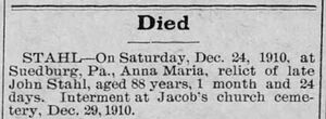 Obituary for Anna Maria (Bohr) Stahl