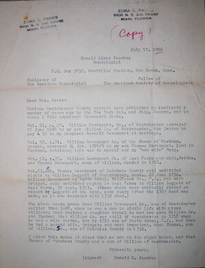 Donald Lines Jacobus letter to Zora Parks