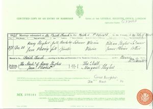 Marriage record of Henry Hughes and Jane Phoenix
