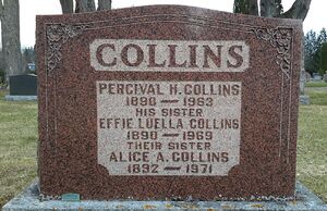 gravestone of siblings Percy, Effie and Allie Collins