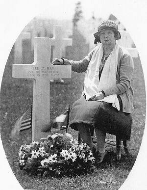 Fannie Morgan Ray at the grave side of Lee Gilbert Ray