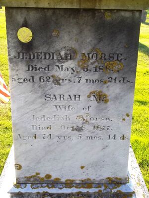 Jedidiah Morse and Sarah M Holmes Morse headstone