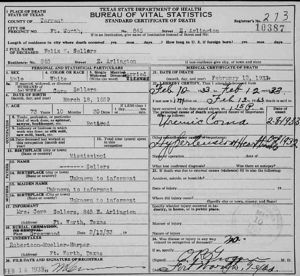 Felix Washington Sellers death certificate