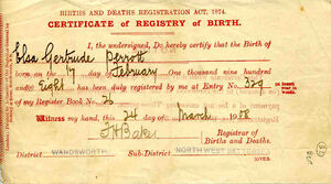 Birth Certificate of Elsa Gertrude Perrott