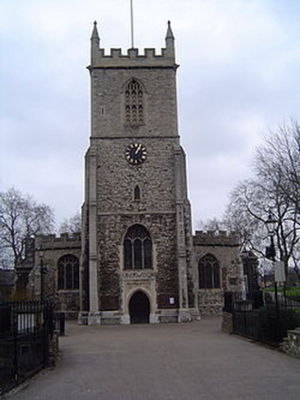 Church of St. Dunstan's Stepney where Judith Raby and Charles Cecil were married and Susanna Bradshaw married Robert Bradshaw