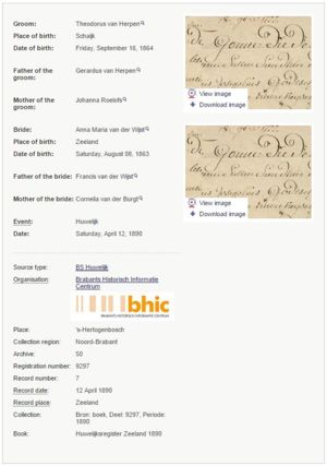 Theodorus van Herpen & Anna Maria van der Wijst Marriage Apr 12, 1890