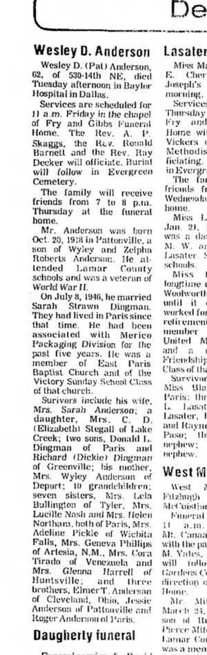 Wesley Anderson obituary