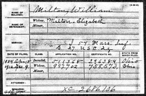 Military Pension Application for widow Elizabeth and Private William Milton, 54th Massachusetts Volunteer Infantry, Company I