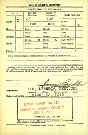 WWII Draft Registration - Back